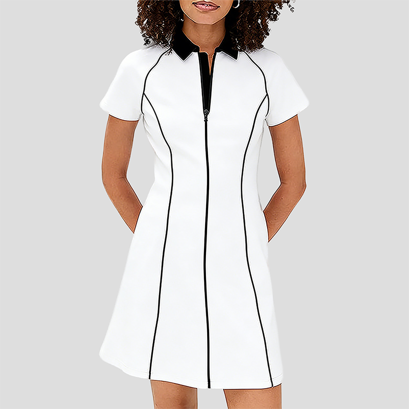 Wholesale Women's Polo Collar Tennis Dress – Color-Block Short-Sleeve Anti-Exposure Sports Dress