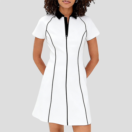 Wholesale Women's Polo Collar Tennis Dress – Color-Block Short-Sleeve Anti-Exposure Sports Dress