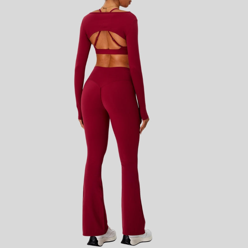 Naked Feel Sports Bra+Long sleeve jacket+High-waisted flared pants 3-Piece Set