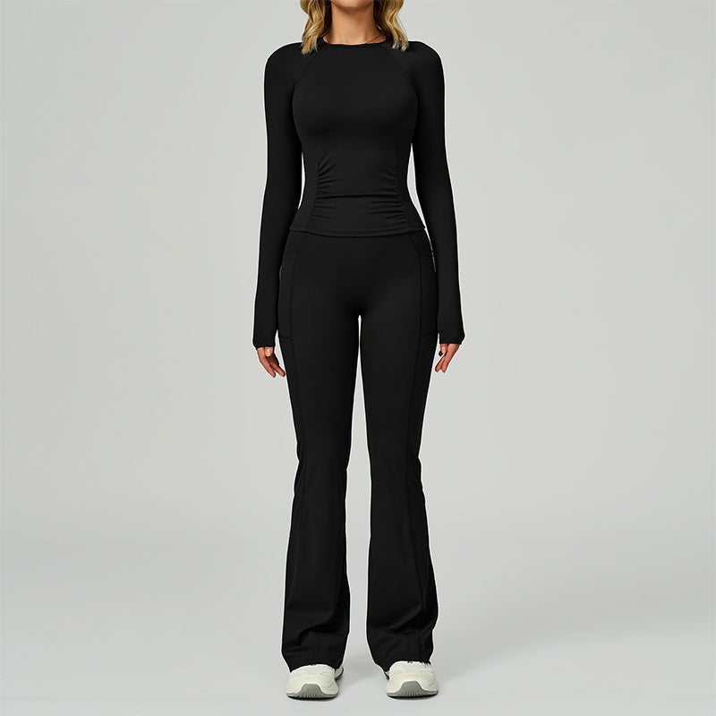 Long sleeve Sports top + Flared Leg pants 2-piece set