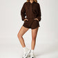 LOOSE HOODED AND FULL ZIPPER SWEATSHIRT + DRAWSTRING SHORTS 2 PIECES SET