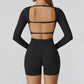 Seamless long sleeve Sports top + High-waisted shorts 2-Piece Set
