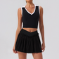 Wholesale Women's Halter Neck Sports Bra & Pleated Mini Skirt Set with Chest Pad