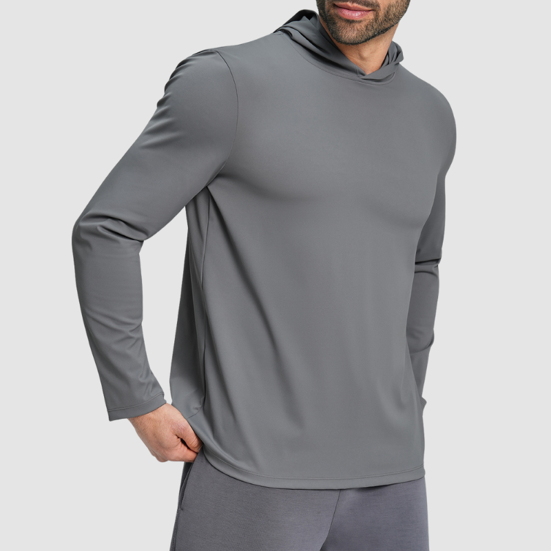 Wholesale Men's Hooded Long Sleeve Athletic Top – Moisture-Wicking Gym Fitness Training Shirt