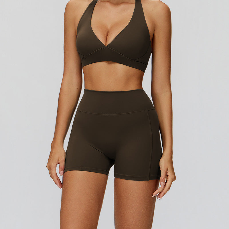 Sports bra+High waisted sports shorts 2-piece set