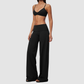 Wholesale Women's Brushed Yoga Set: Strappy Back Bra & Foldover Wide-Leg Pants