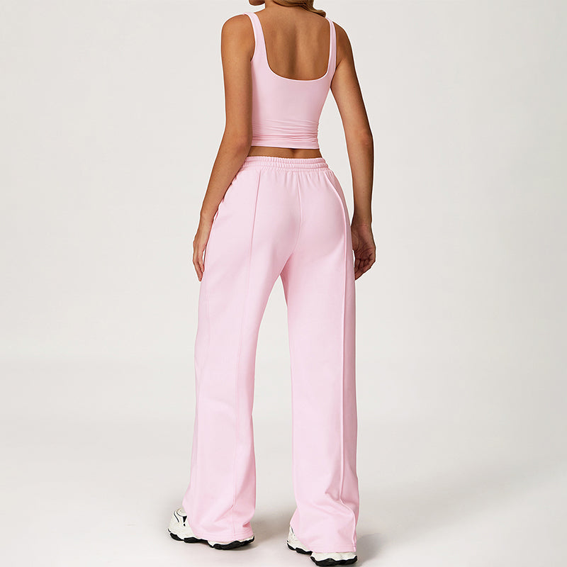 Slimming U-Neck Tank Top + Straight Leg Sweatpants 2 Piece Set