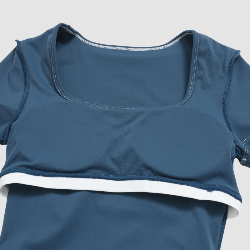 Wholesale Women's Seam-Detail Short Sleeve Crop Top + High-Waist Shorts Set – Butt-Lifting Yoga Gym Activeweare