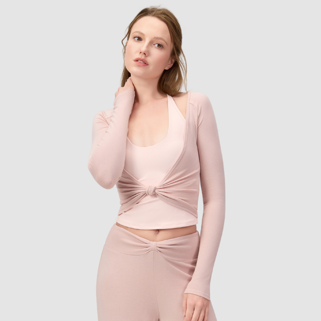 Wholesale Women's Twist-Knot Long-Sleeve Yoga Top – Fitted Running Cover-Up
