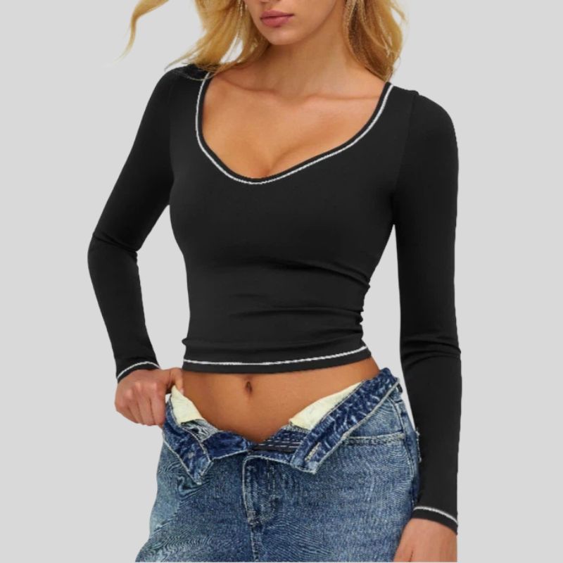 Color-blocked long-sleeved sports top