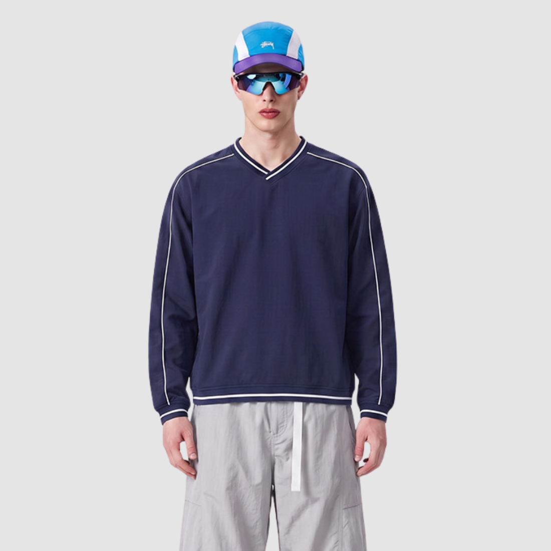 Wholesale Contrast V-Neck Drop-Shoulder Sweatshirt