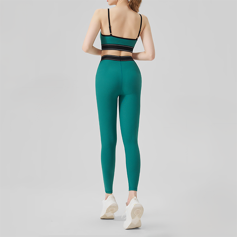 Wholesale color blocked backless vest+high waisted Legging 2-piece Set