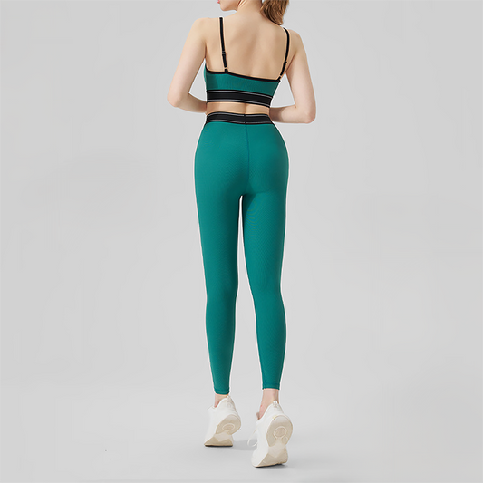 Wholesale color blocked backless vest+high waisted Legging 2-piece Set