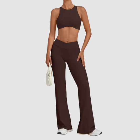 Wholesale Women's Sleeveless Yoga Set – Tummy Control Butt-Lifting Flare Pants 1081+9089