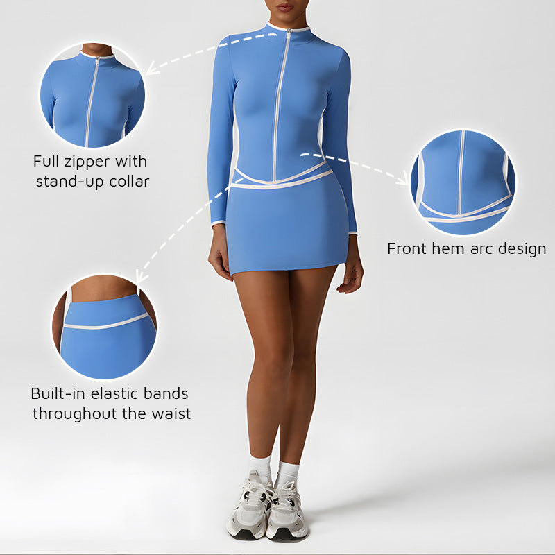 Quick-Drying Stand-Collar Jacket + High-Waisted Skirt 2-Piece Set
