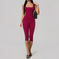 Wholesale Women's Bare-Feel Square Neck Yoga Jumpsuit with Chest Pad & Capri Shorts