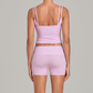 Wholesale Women's Retro Print Double-Strap Yoga Vest+High-waist Shorts Two-Piece Set