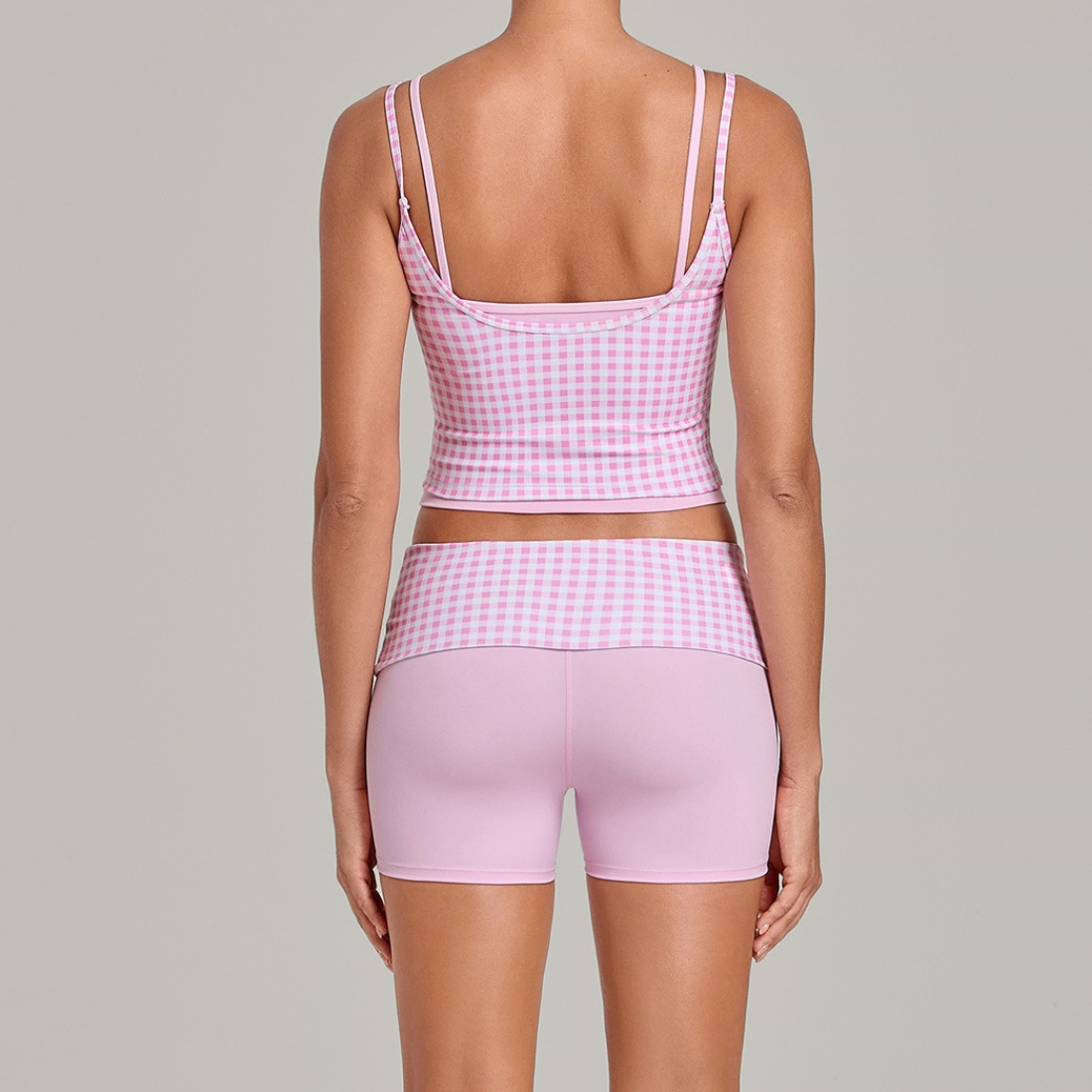 Wholesale Women's Retro Print Double-Strap Yoga Vest+High-waist Shorts Two-Piece Set