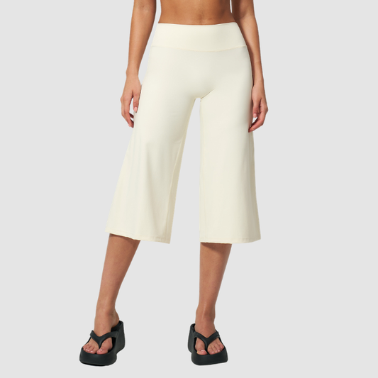 Wholesale Women's High-Waist Brushed Cropped Yoga Pants – Loose Wide-Leg Mid-Length Fitness Pants