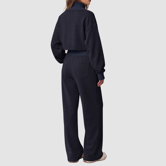 Wholesale Women's Mock Neck Sweatshirt & Wide-Leg Pants Sports Set