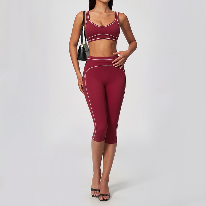 Wholesale Women's Colorblock Brushed Yoga Set: Sports Bra & Biker Shorts