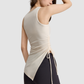 Wholesale Women's Ribbed Yoga Tank Top with Drawstring Hem & Side Slit – TX309