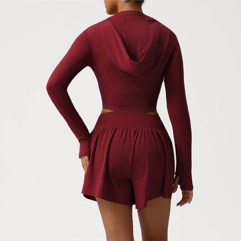 Wholesale hooded jacket + loose-fitting athletic shorts