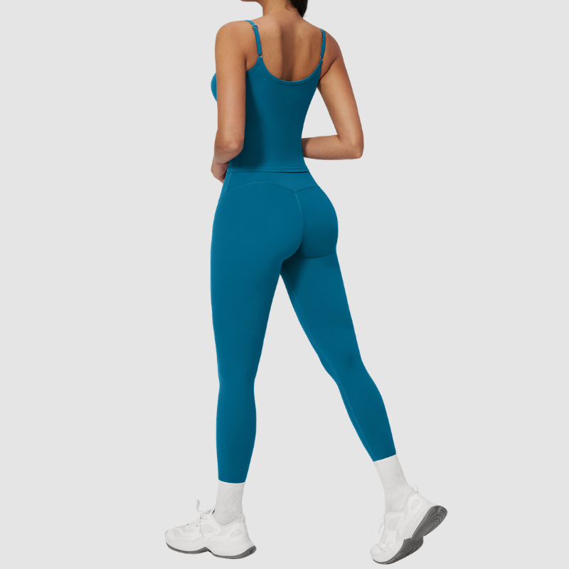 Wholesale Seam-Detail Racerback Tank Top & High-Waist Leggings Set – Brushed Yoga 2-Piece