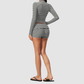 Wholesale Women's Stripe Yoga Set: Zip Stand-Collar Jacket & Shorts