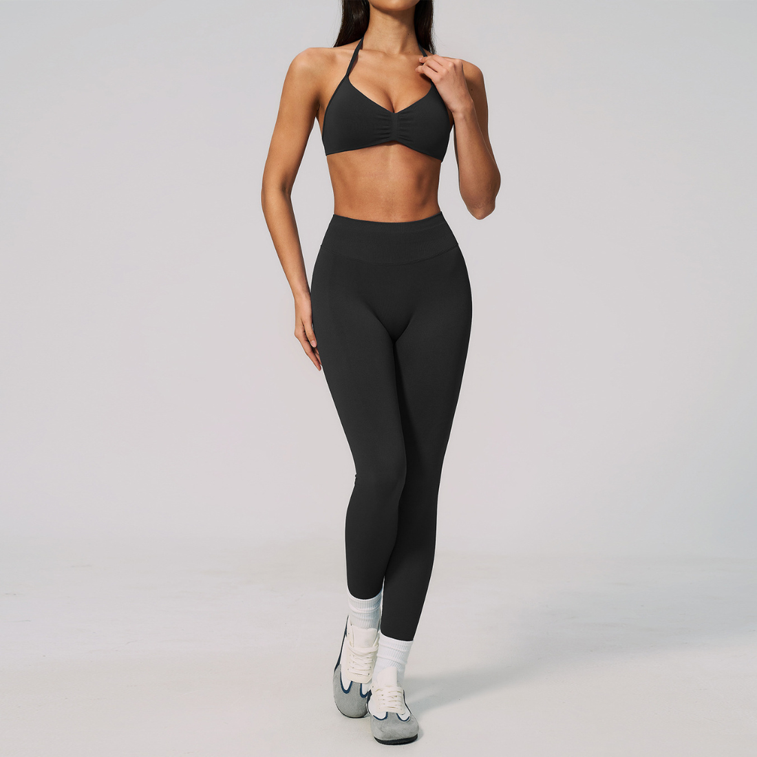 Wholesale Women's Seamless Yoga Set: Strappy Sports Bra & Leggings – High-Stretch w/ Chest Pad