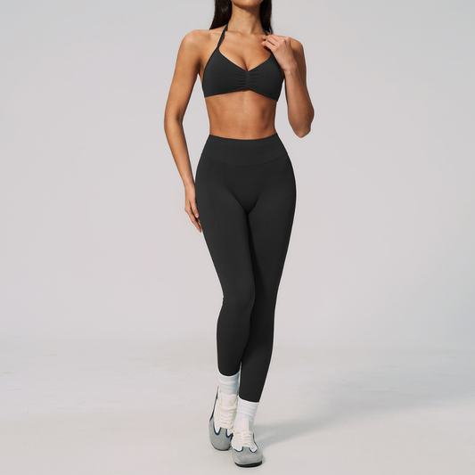 Wholesale Women's Seamless Yoga Set: Strappy Sports Bra & Leggings – High-Stretch w/ Chest Pad