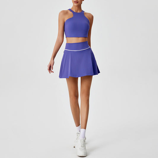 Asymmetric Halter Sports Top + Golf And Tennis skirts 2-Piece Set