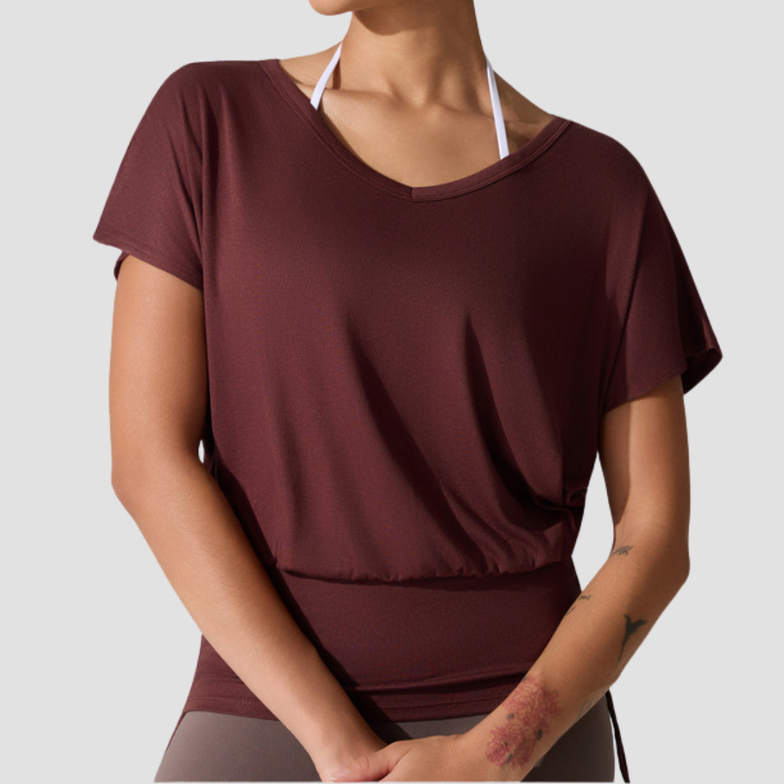 Wholesale Loose Ribbed Yoga T-Shirt – V-Neck Running & Fitness Top
