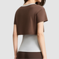 Wholesale Women's Color-Block Faux Two-Piece Yoga Short-Sleeve Top
