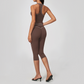 Wholesale Women's Colorblock Brushed Yoga Set: Halter V-Neck Top & Capri Pants