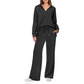 Wholesale Notched Long Sleeve Hooded Jacket + Loose Wide-Leg Pants