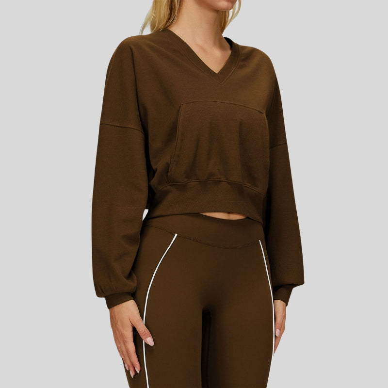 Warm V-neck hooded sweatshirt