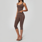 Wholesale Women's Colorblock Brushed Yoga Set: Halter V-Neck Top & Capri Pants