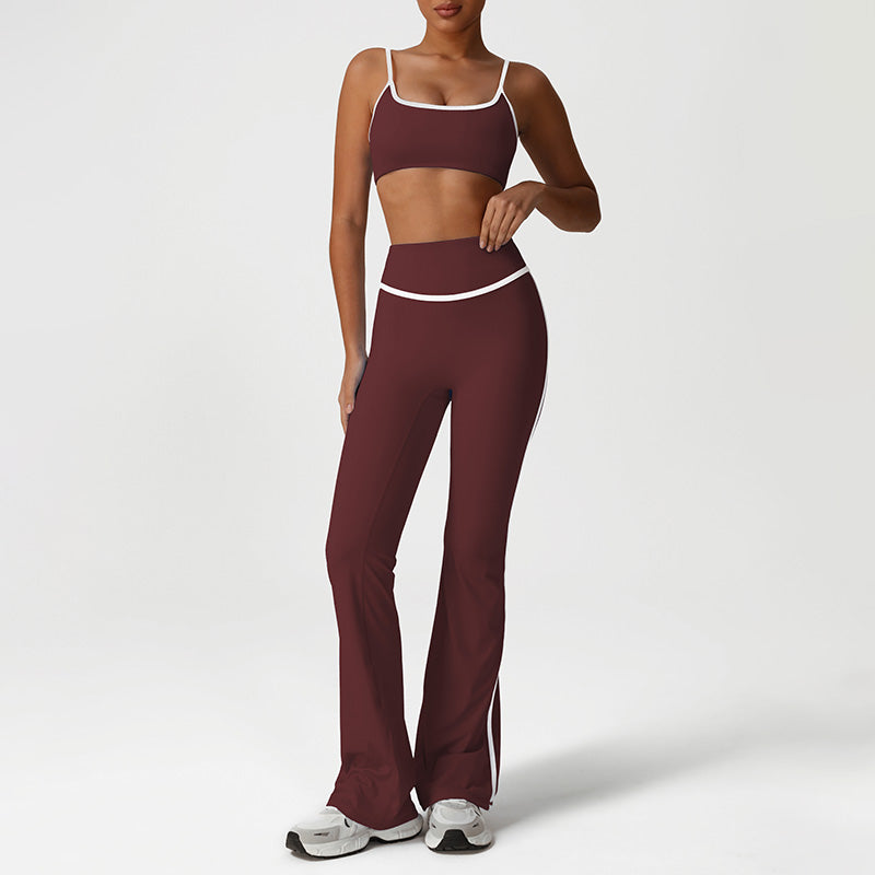 Quick-Drying Built-In Pads Bra + High-Waisted Flared Pants 2-Piece Set