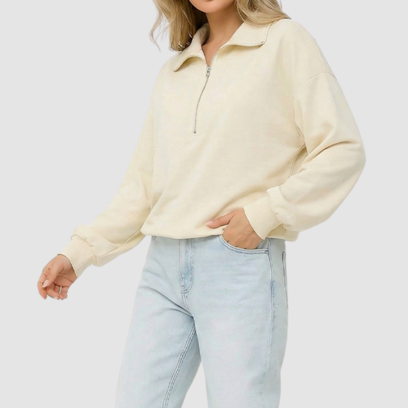 Wholesale Women's Casual Zip Collar Long Sleeve Pullover Sweatshirt – Relaxed Fit Athleisure