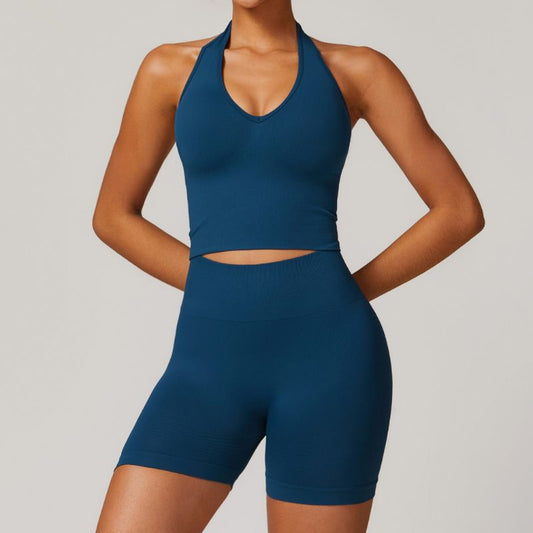 Wholesale Seamless Halterneck Threaded Yoga Bra | Wonderxfans bulk activewear