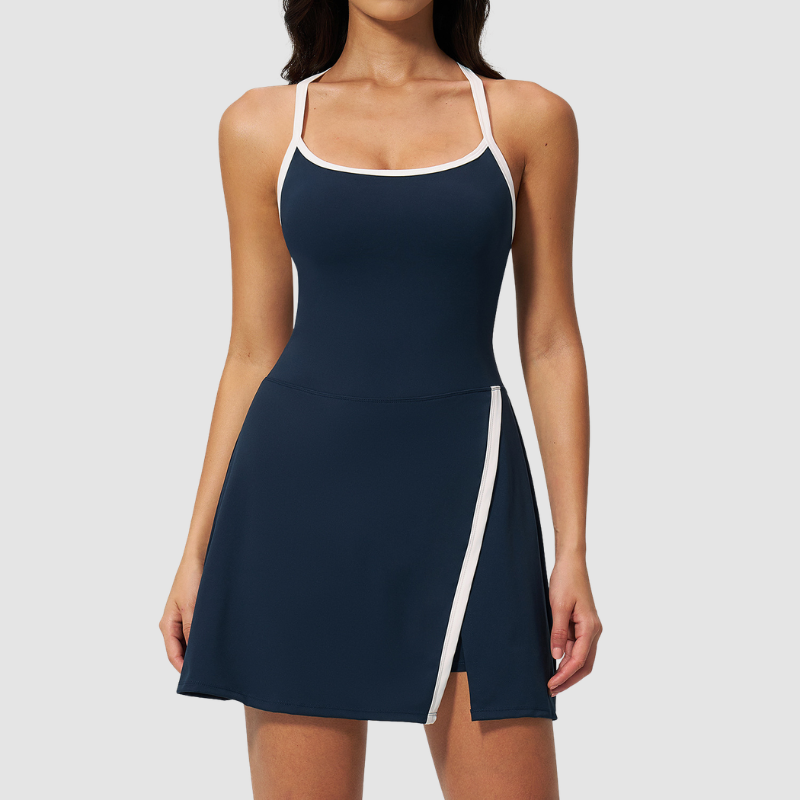 Wholesale Women's Open-Back Yoga Dress – Seam-Detail Naked-Feel Sports Fitness Dress