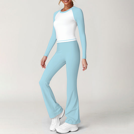 Top de manga larga + pantalones deportivos contrastantes + banda de diadema de 3 piezas