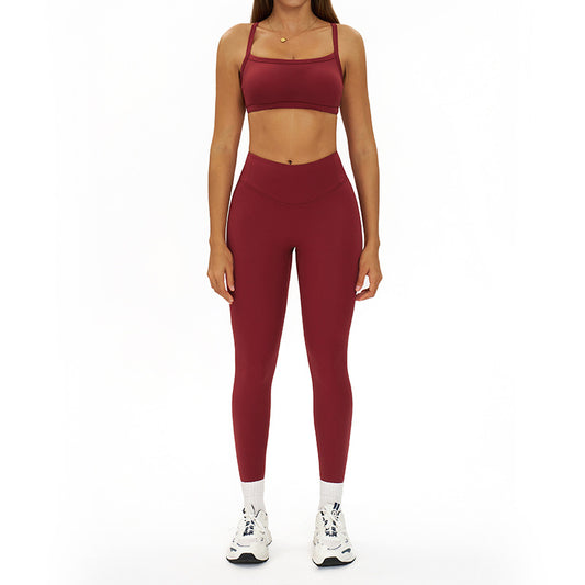 Thin straps Sports Bra + High-waisted leggings 2-Piece Set