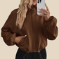 [Women's Casual Activewear] Fleece-Lined Stand-Collar Zip Jacket