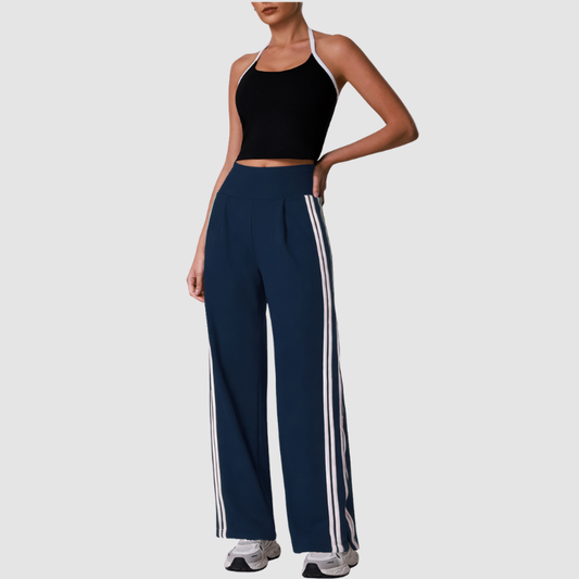 Wholesale Women's Striped Yoga Tank Top + High-Waist Wide-Leg Pants Set – Built-In Bra Pad Gym Fitness Set