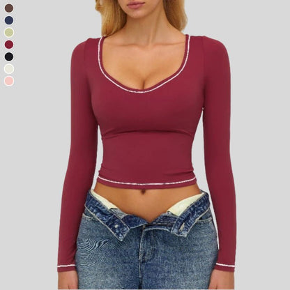 Color-blocked long-sleeved sports top