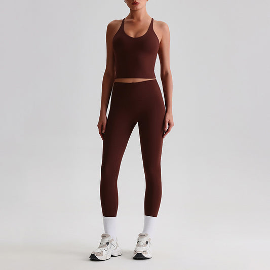 Cross back Yoga Tank Top & High-waisted leggings 2-piece Set