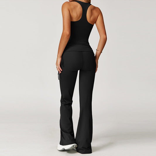 Nude Racerback yoga bra + Flared Leg pants 2-piece set