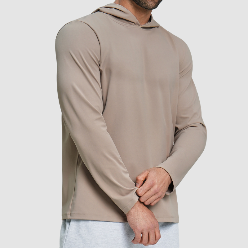 Wholesale Men's Hooded Long Sleeve Athletic Top – Moisture-Wicking Gym Fitness Training Shirt